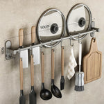 Kitchen Utensil Hook Rail Stainless Steel No-Drill Mounting Multiple Hooks