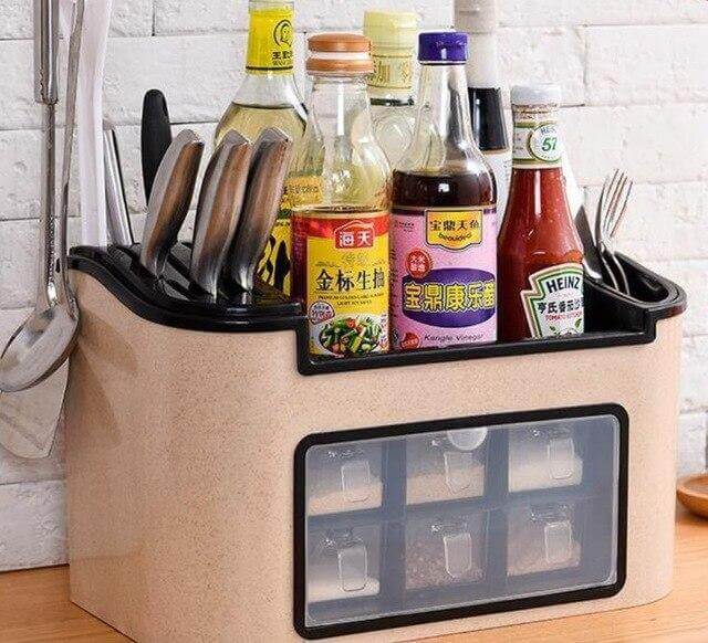 Kitchen Utensil Organizer Multi-Compartment With Detachable Seasoning Box