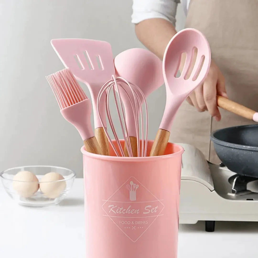 Kitchen Utensil Set Heat-Resistant Silicone 12-Piece Ergonomic Handles