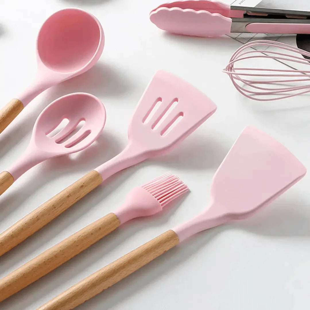 Kitchen Utensil Set Heat-Resistant Silicone 12-Piece Ergonomic Handles