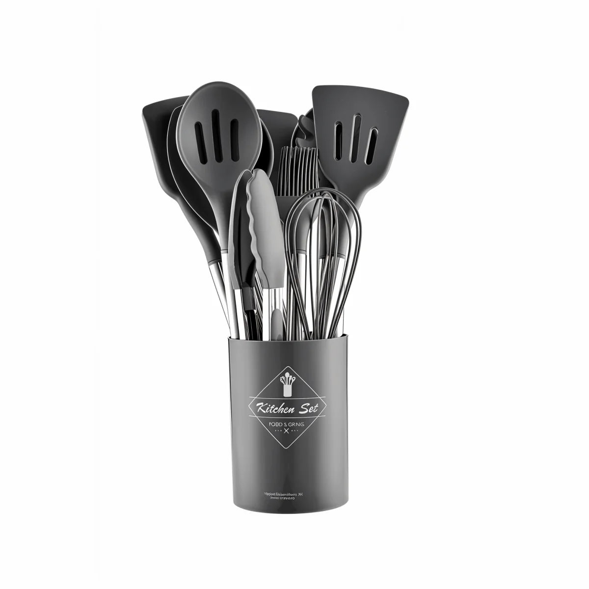 Kitchen Utensil Set Silicone Stainless Steel Handles 12-Piece
