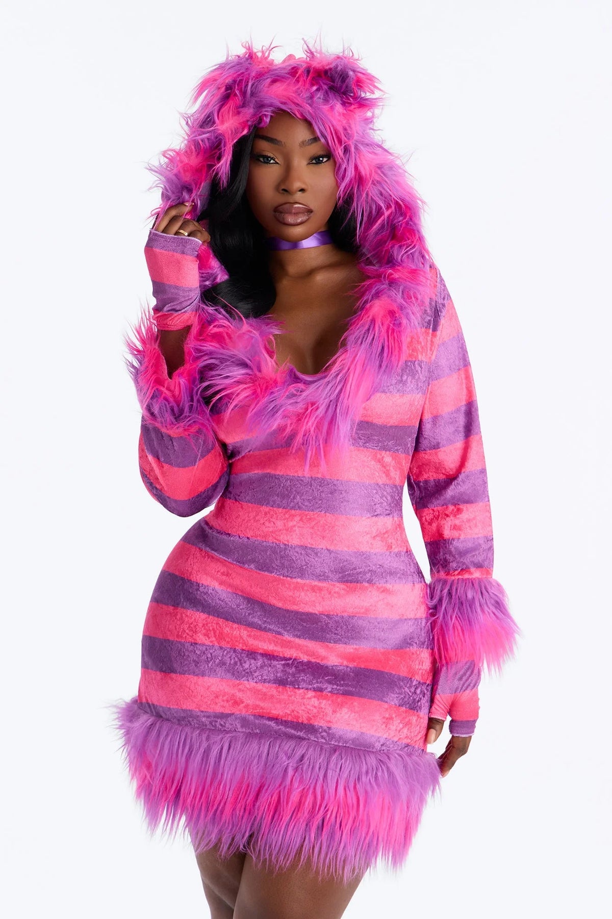 Kitty Costume Set Fuzzy Pink Hooded Dress 4-Piece