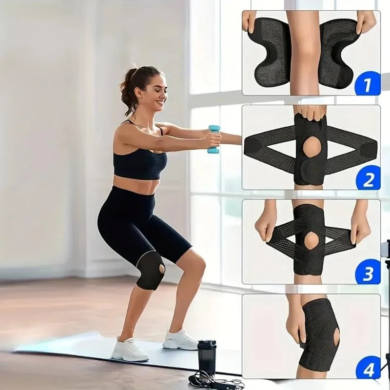 Knee Brace Open Patella Four Side Spring Stabilizers Breathable Mesh