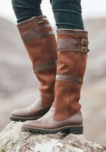 Knee-High Boots Waterproof Pull-On Adjustable Double-Buckle Straps