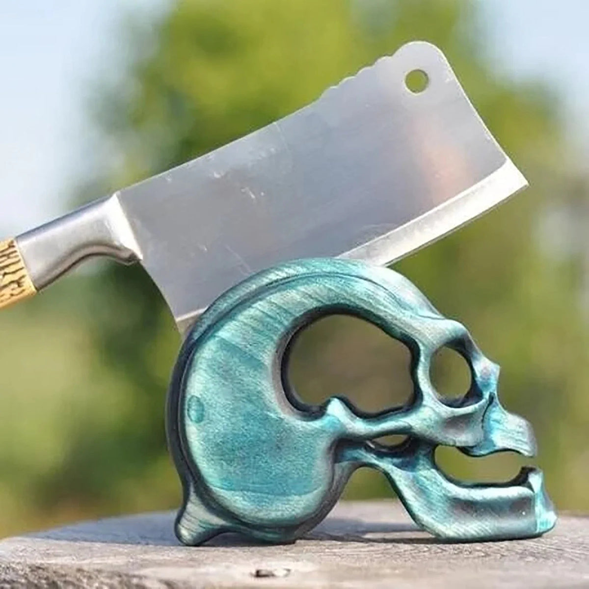 Knife Holder Resin Skull Design Blue Countertop Storage