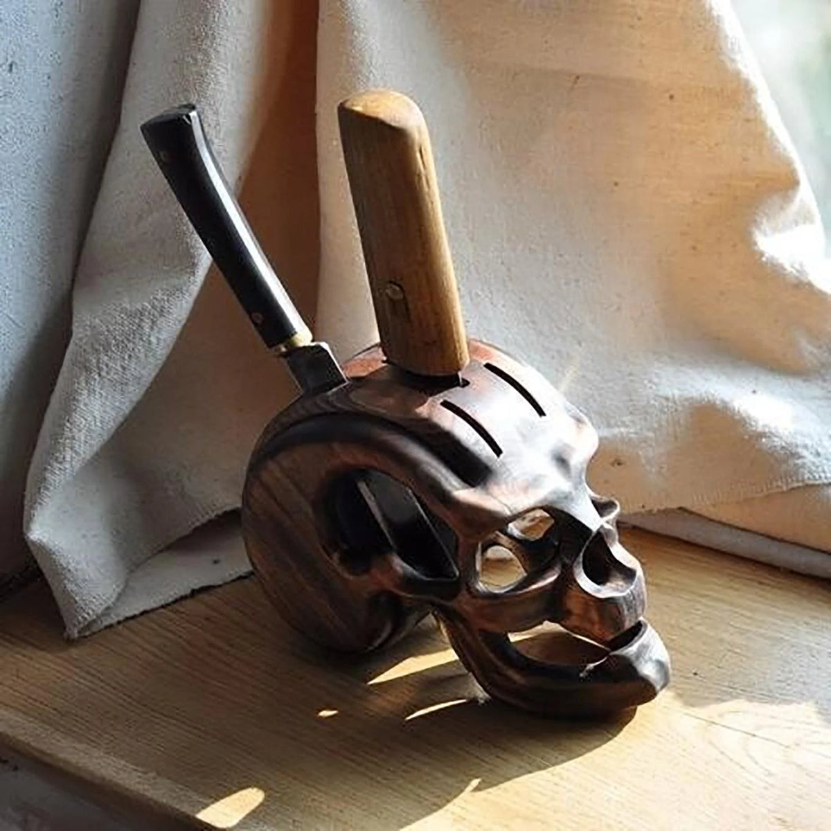 Knife Holder Resin Skull Design Blue Countertop Storage