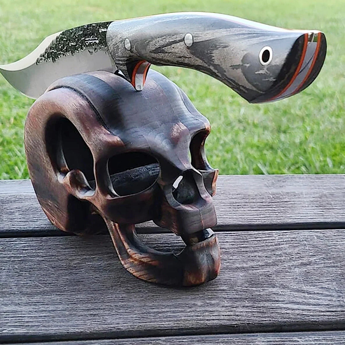 Knife Holder Resin Skull Design Blue Countertop Storage