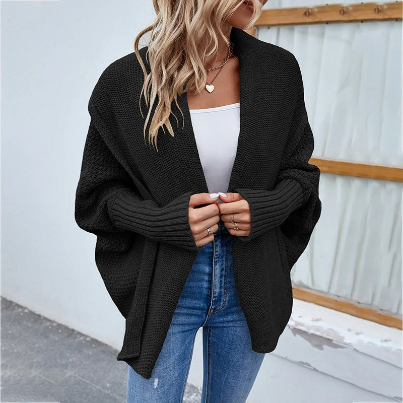 Knit Cardigan Loose Fit Batwing Sleeves