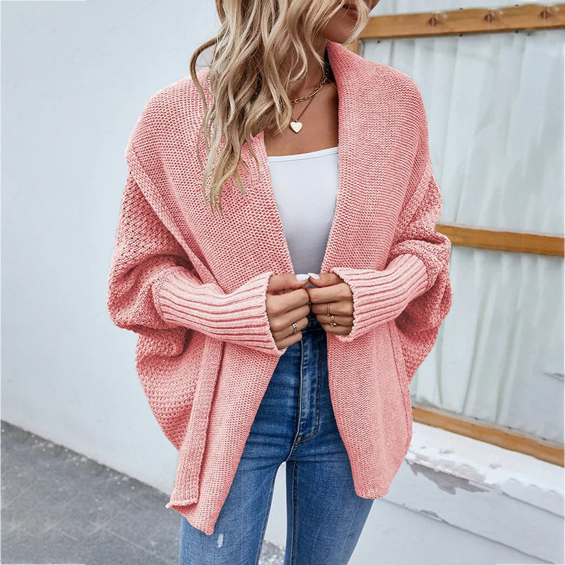 Knit Cardigan Loose Fit Batwing Sleeves
