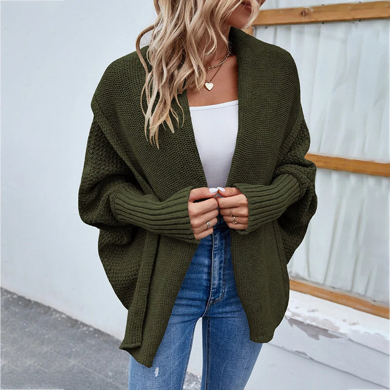 Knit Cardigan Loose Fit Batwing Sleeves
