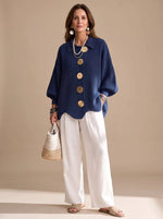 Knit Cardigan Oversized Fit Gold-Tone Buttons Lantern Sleeves