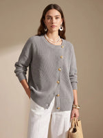 Knit Cardigan Oversized Fit Gold-Tone Buttons Lantern Sleeves