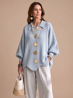 Knit Cardigan Oversized Fit Gold-Tone Buttons Lantern Sleeves