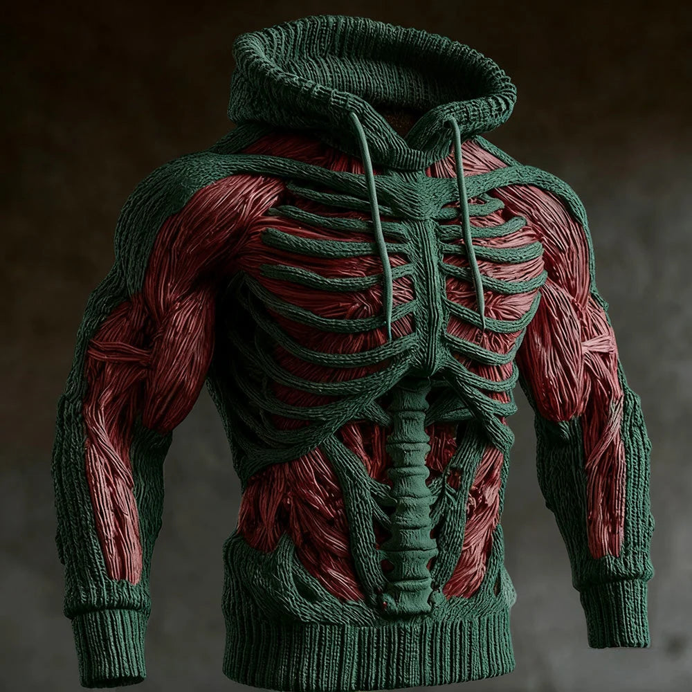 Knit Hoodie 3D Skeleton Design Long Sleeve