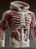 Knit Hoodie 3D Skeleton Design Long Sleeve