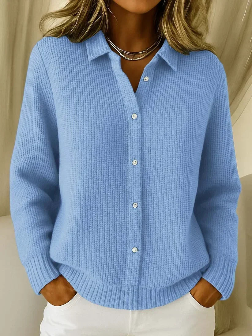Knit Polo Sweater Textured Button Closure Long Sleeve