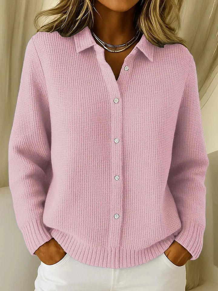 Knit Polo Sweater Textured Button Closure Long Sleeve