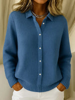 Knit Polo Sweater Textured Button Closure Long Sleeve