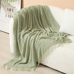 Knitted Throw Blanket Acrylic Nordic Fringe Year-Round Use