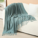 Knitted Throw Blanket Acrylic Nordic Fringe Year-Round Use