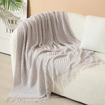 Knitted Throw Blanket Acrylic Nordic Fringe Year-Round Use