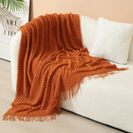 Knitted Throw Blanket Acrylic Nordic Fringe Year-Round Use
