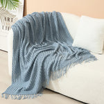 Knitted Throw Blanket Acrylic Nordic Fringe Year-Round Use