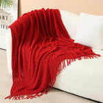Knitted Throw Blanket Acrylic Nordic Fringe Year-Round Use