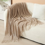 Knitted Throw Blanket Acrylic Nordic Fringe Year-Round Use