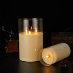 LED Candle Three Flickering Flames Paraffin Wax Exterior