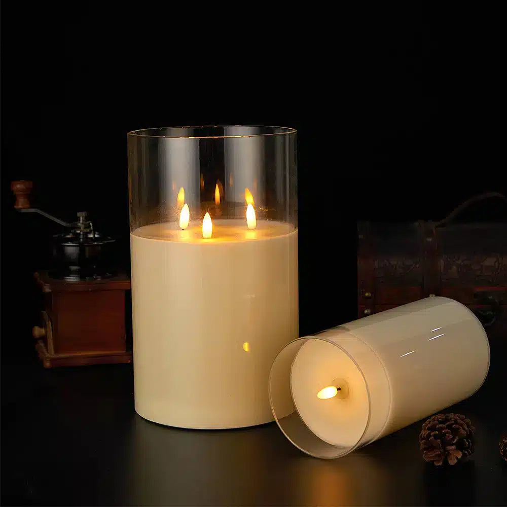LED Candle Three Flickering Flames Paraffin Wax Exterior