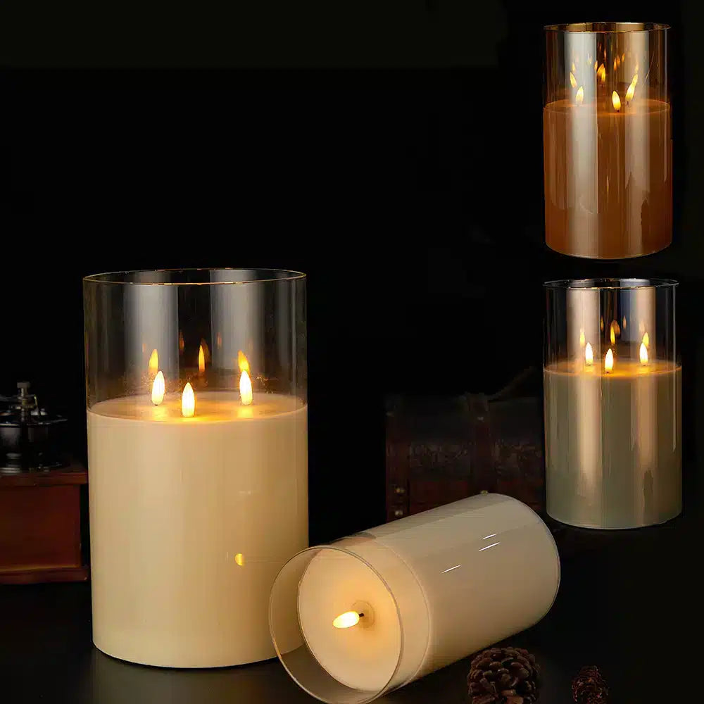 LED Candle Three Flickering Flames Paraffin Wax Exterior