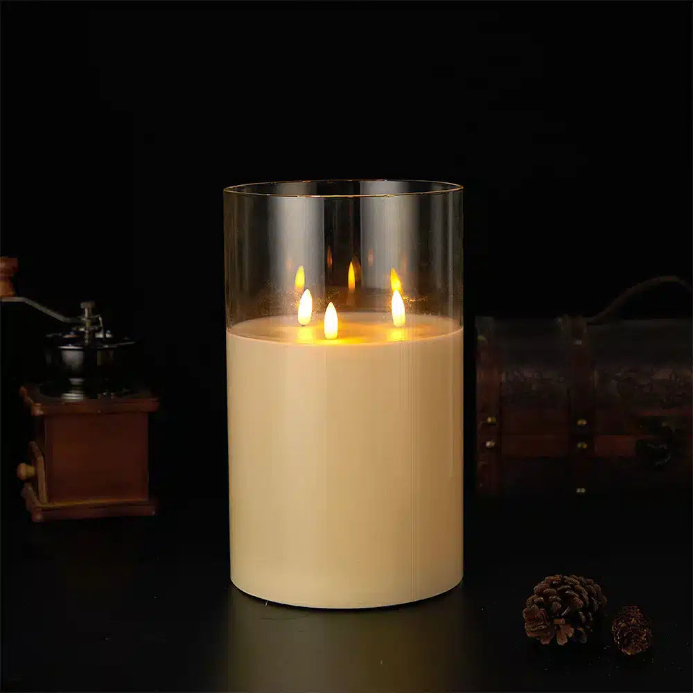 LED Candle Three Flickering Flames Paraffin Wax Exterior