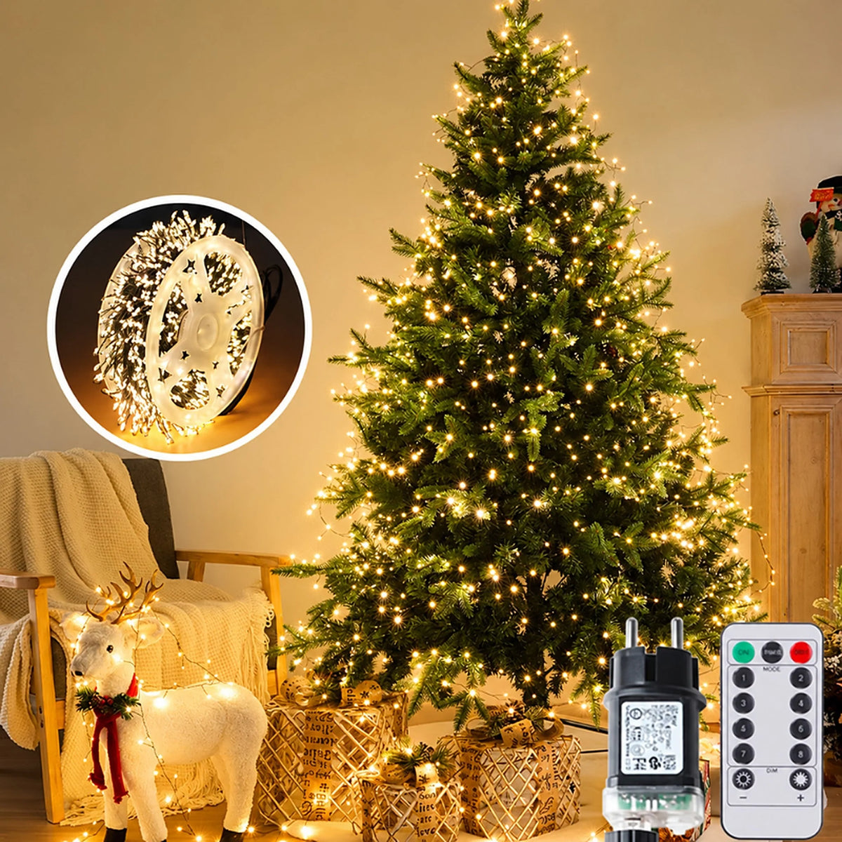 LED Cluster String Lights Dense Dimmable Remote-Controlled Indoor Outdoor Use