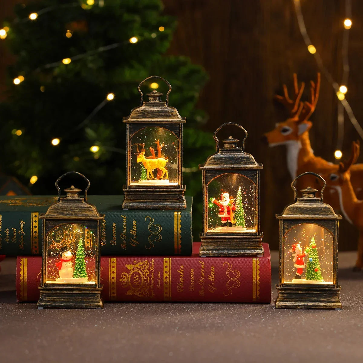 LED Lantern Festive Winter Scene Energy-Efficient