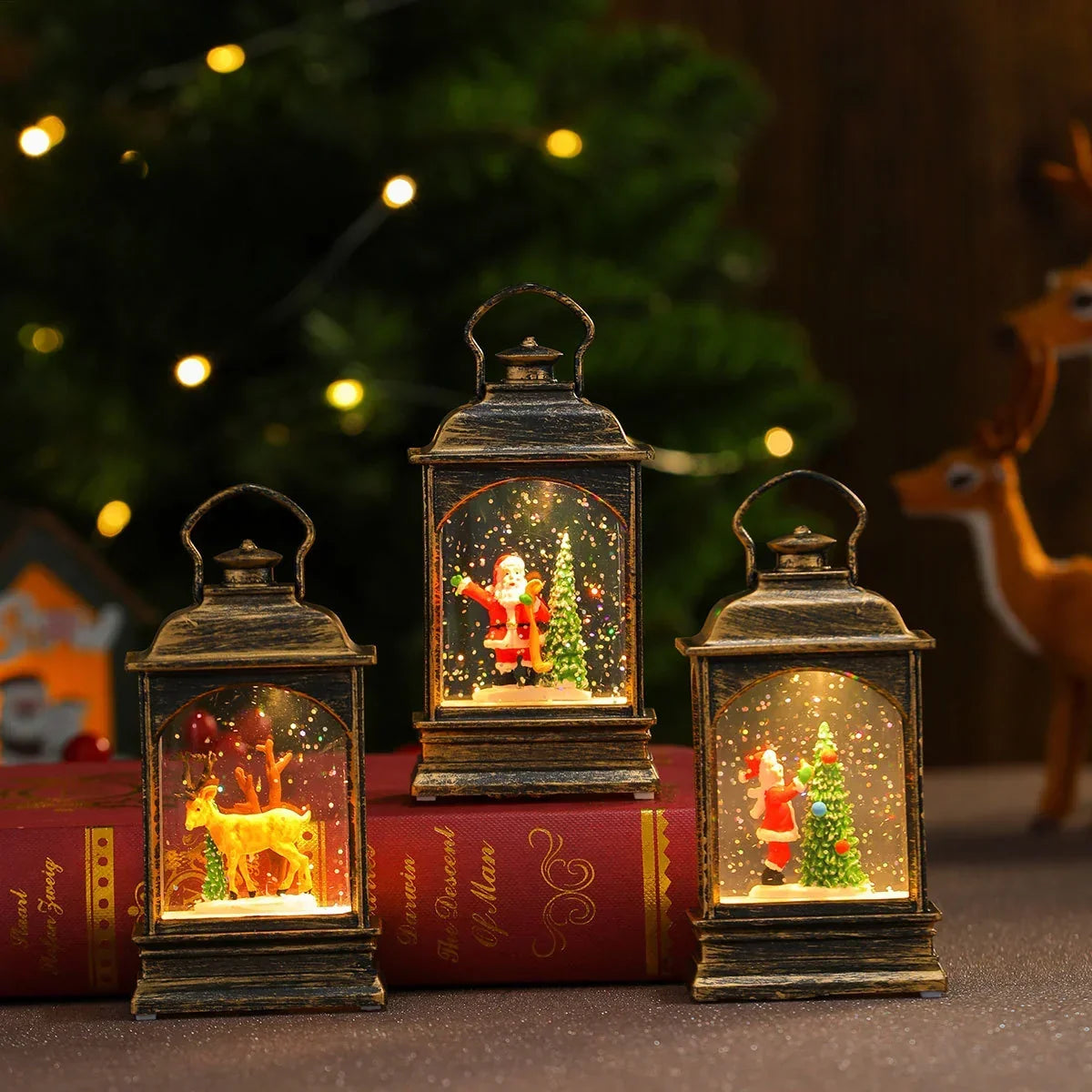 LED Lantern Festive Winter Scene Energy-Efficient