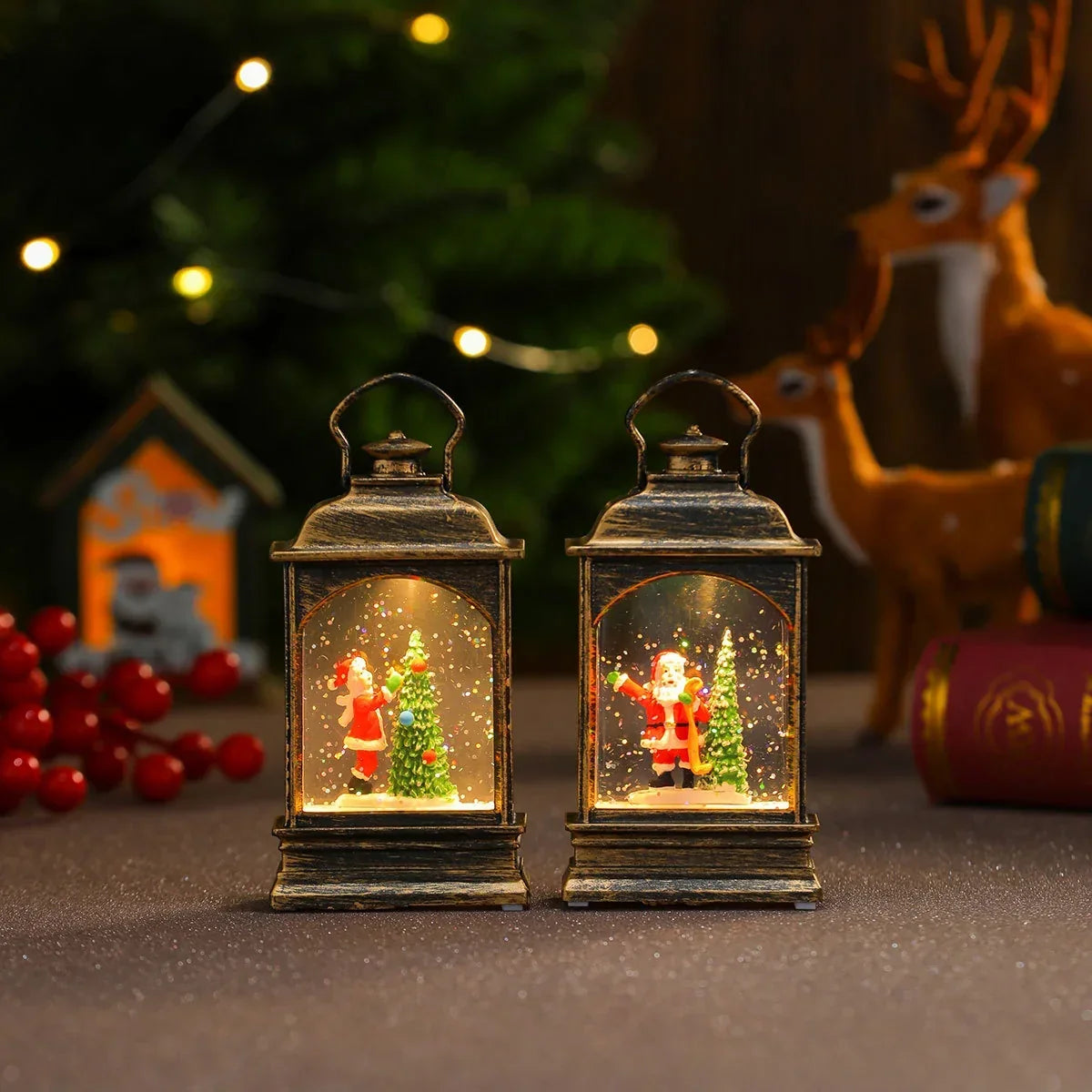 LED Lantern Festive Winter Scene Energy-Efficient