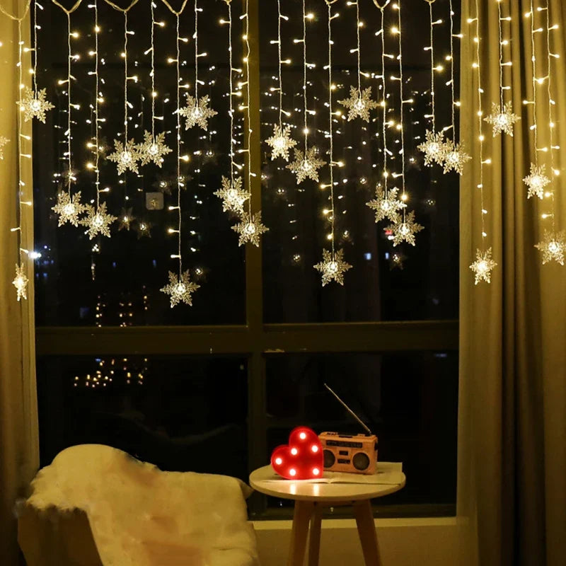 LED Snowflake Curtain Lights 8 Modes IP44 Splashproof