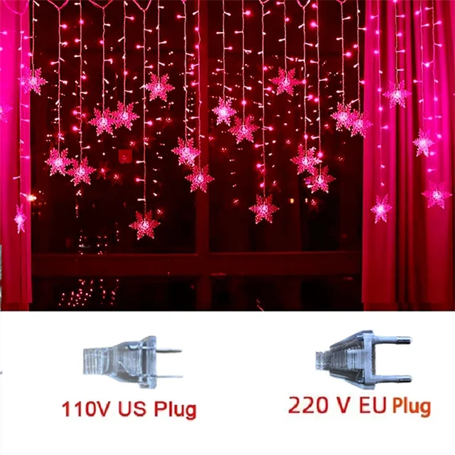 LED Snowflake Curtain Lights 8 Modes IP44 Splashproof