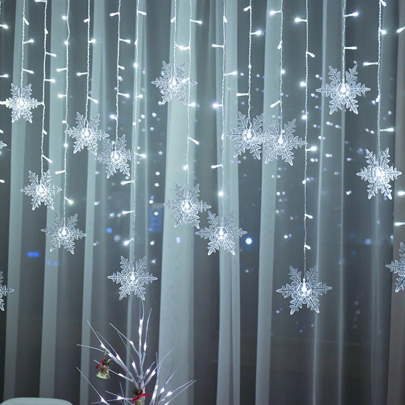 LED Snowflake Curtain Lights 8 Modes IP44 Splashproof