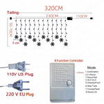 LED Snowflake Curtain Lights 8 Modes IP44 Splashproof