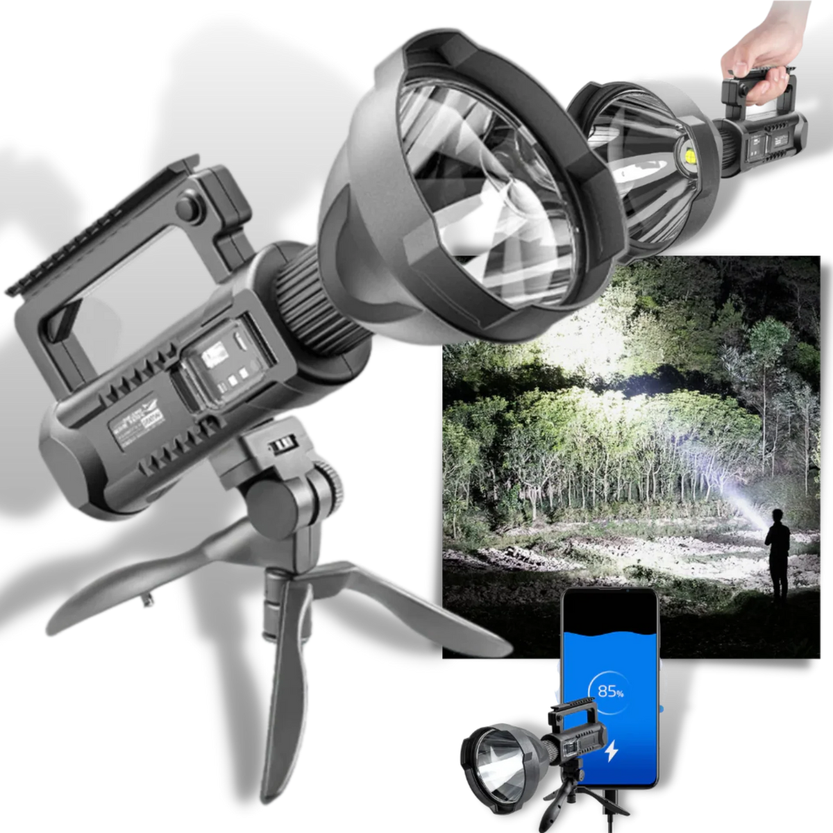 LED Spotlight 9000 Lumens Rechargeable Tripod