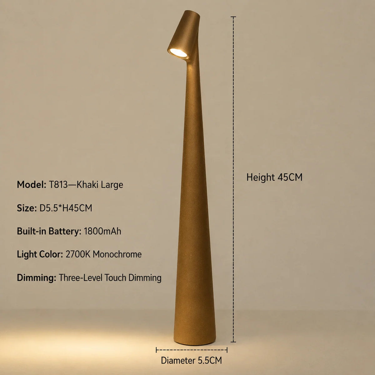 LED Table Lamp Cordless Rechargeable Touch Dimming Warm White Light