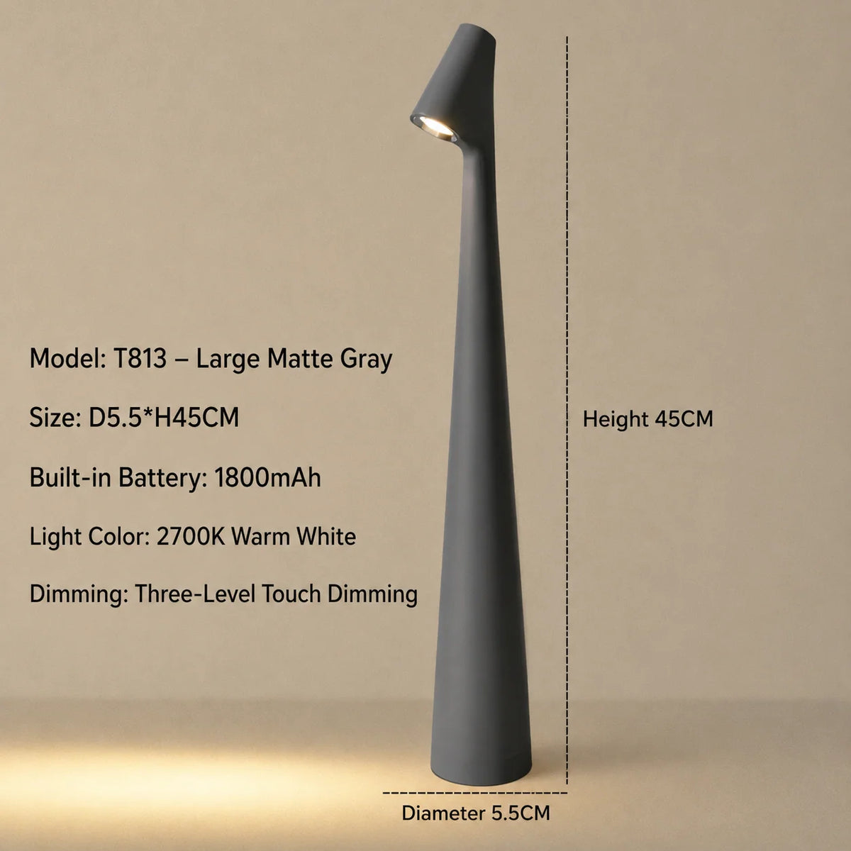 LED Table Lamp Cordless Rechargeable Touch Dimming Warm White Light