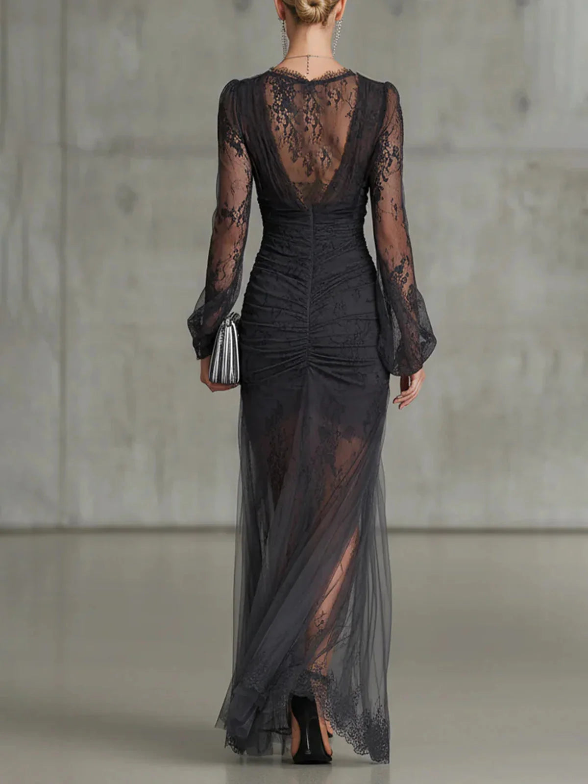 Lace Dress Fitted V-Neck Leg Slit
