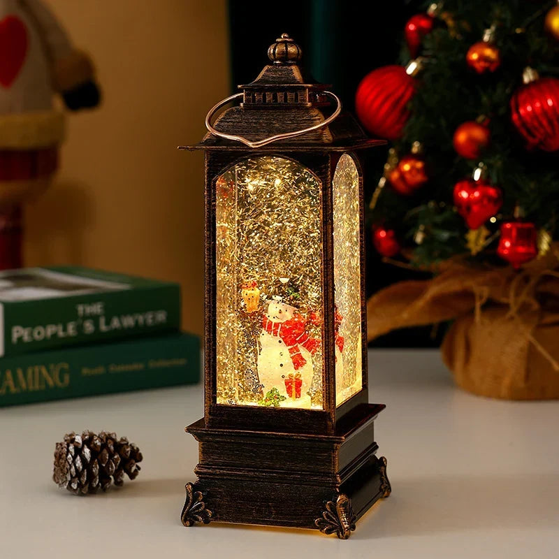 Lantern Snowfall Glitter Effect Battery Operated Metal & Glass