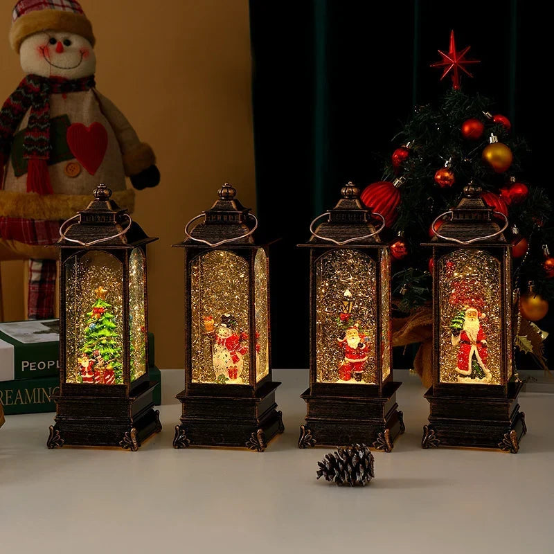 Lantern Snowfall Glitter Effect Battery Operated Metal & Glass