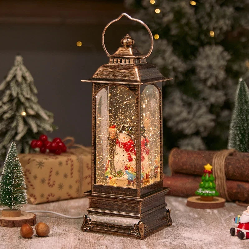 Lantern Snowfall Glitter Effect Battery Operated Metal & Glass