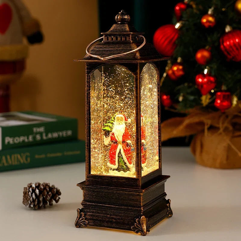 Lantern Snowfall Glitter Effect Metal & Glass Battery Operated