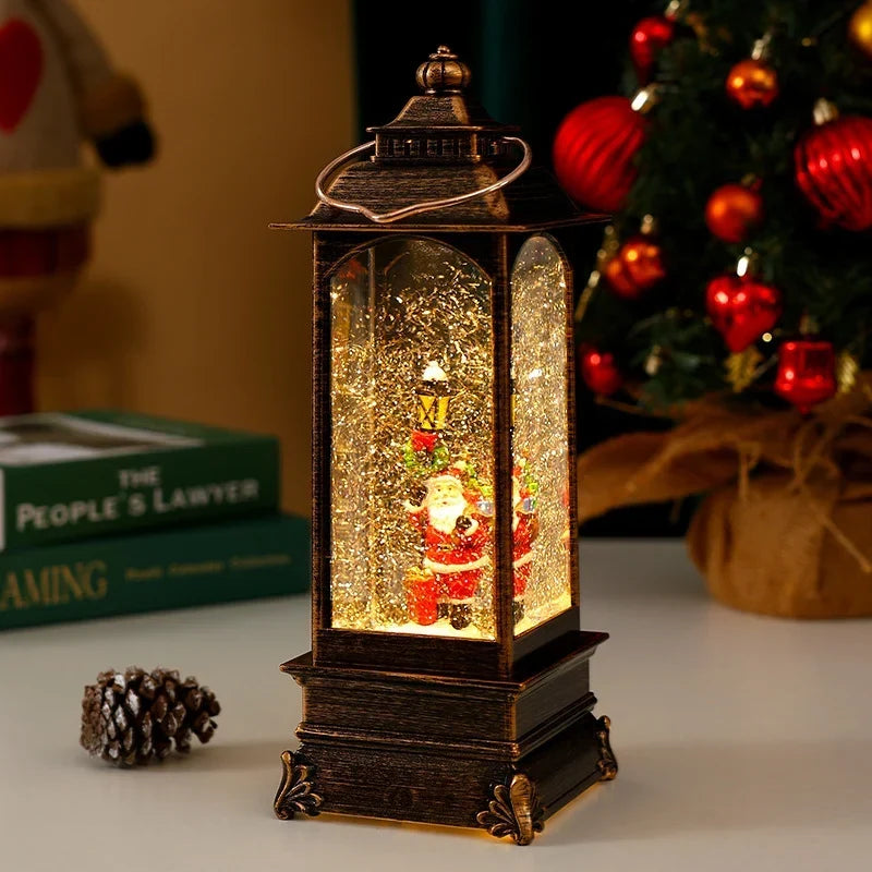 Lantern Snowfall Glitter Effect Metal & Glass Battery Operated
